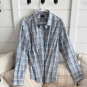 UNTUCKit Light Blue and Gray Plaid Shirt Jacket